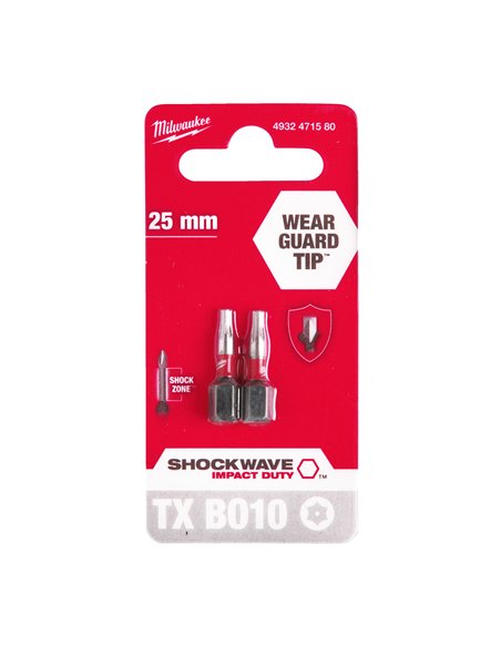 Biti TX BO pentru surubelnite SHOCKWAVE Impact Duty - Milwaukee - Shockwave TX BO10 x 25 mm - 2 buc - cod 4932471580