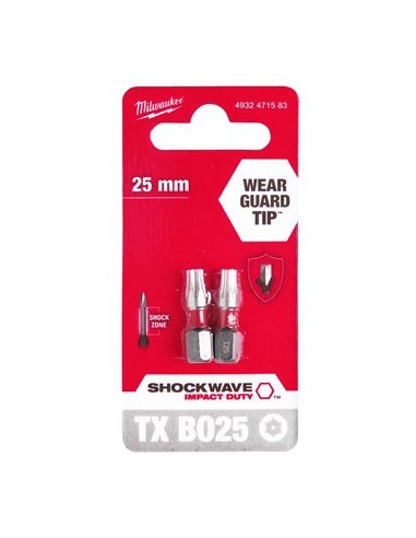 Biti TX BO pentru surubelnite SHOCKWAVE Impact Duty - Milwaukee - Shockwave TX BO25 x 25 mm - 2 buc - cod 4932471583