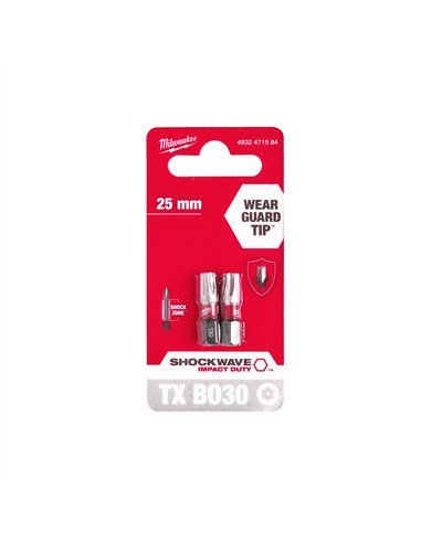 Biti TX BO pentru surubelnite SHOCKWAVE Impact Duty - Milwaukee - Shockwave TX BO30 x 25 mm - 2 buc - cod 4932471584
