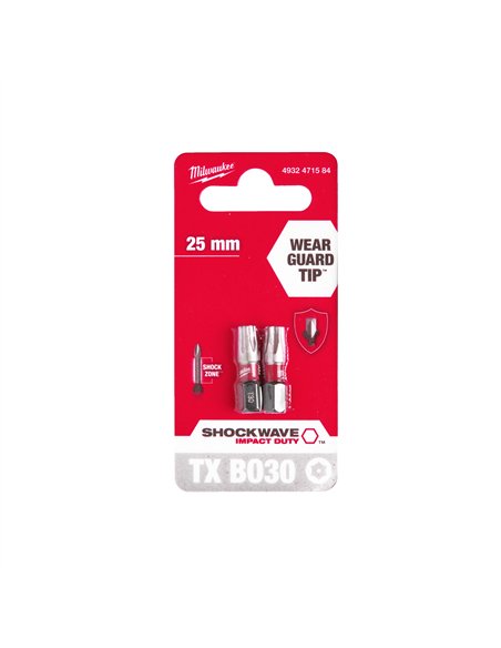 Biti TX BO pentru surubelnite SHOCKWAVE Impact Duty - Milwaukee - Shockwave TX BO30 x 25 mm - 2 buc - cod 4932471584