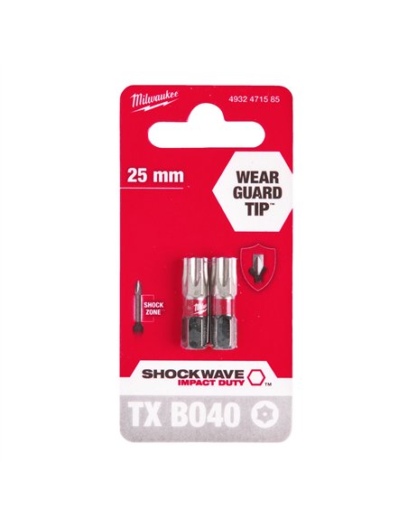Biti TX BO pentru surubelnite SHOCKWAVE Impact Duty - Milwaukee - Shockwave TX BO40 x 25 mm - 2 buc - cod 4932471585
