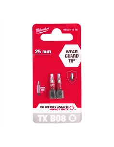 Biti TX BO pentru surubelnite SHOCKWAVE Impact Duty - Milwaukee - Shockwave TX BO8 x 25 mm - 2 buc - cod 4932471578 2