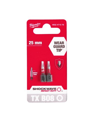 Biti TX BO pentru surubelnite SHOCKWAVE Impact Duty - Milwaukee - Shockwave TX BO8 x 25 mm - 2 buc - cod 4932471578