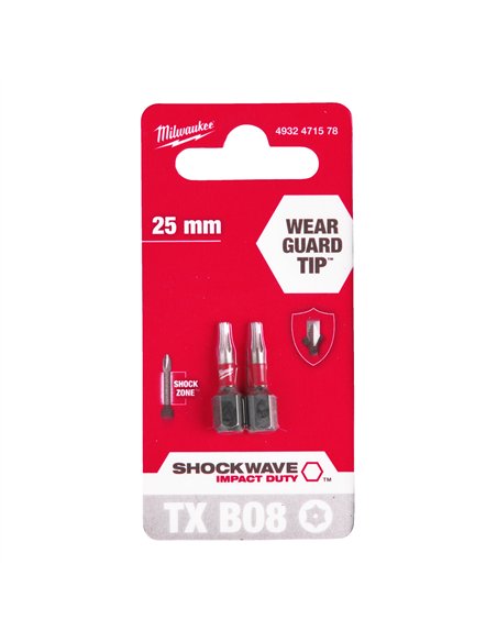 Biti TX BO pentru surubelnite SHOCKWAVE Impact Duty - Milwaukee - Shockwave TX BO8 x 25 mm - 2 buc - cod 4932471578