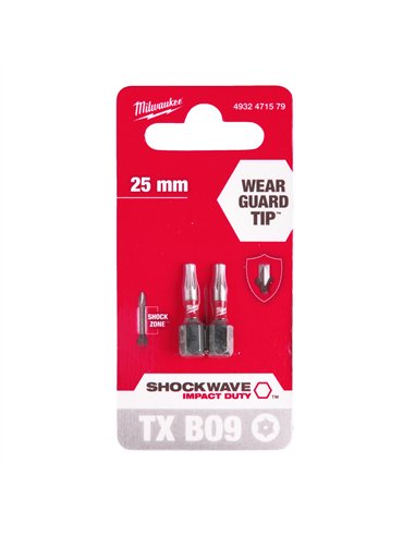 Biti TX BO pentru surubelnite SHOCKWAVE Impact Duty - Milwaukee - Shockwave TX BO9 x 25 mm - 2 buc - cod 4932471579
