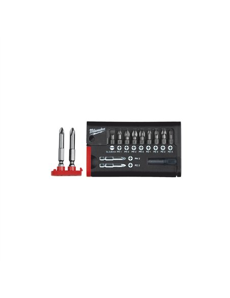 Caseta compacta cu biti pentru surubelnita - Milwaukee - Compact Set SL / PH / PZ - 12 buc - cod 4932399513