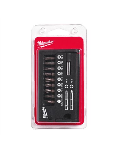 Caseta compacta cu biti pentru surubelnita - Milwaukee - Compact Set SL / PH / PZ - 12 buc - cod 4932399513