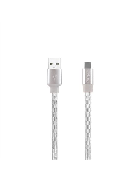 Cablu de date (USB - Type C) textil marca Cellara 1m argintiu
