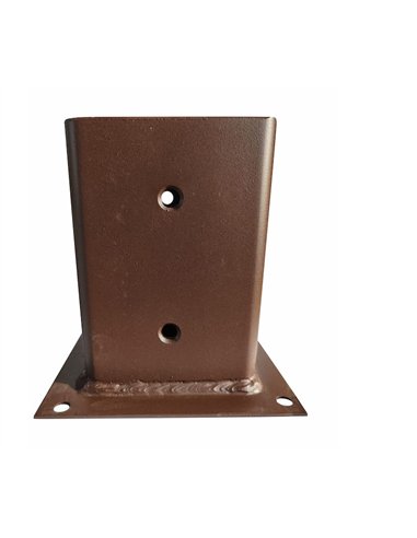 Suport metalic pentru stalpi din lemn dim 100x100mm talpa 142x142mm inaltime 100 mm vopsit electrostatic RAL 8017 maro