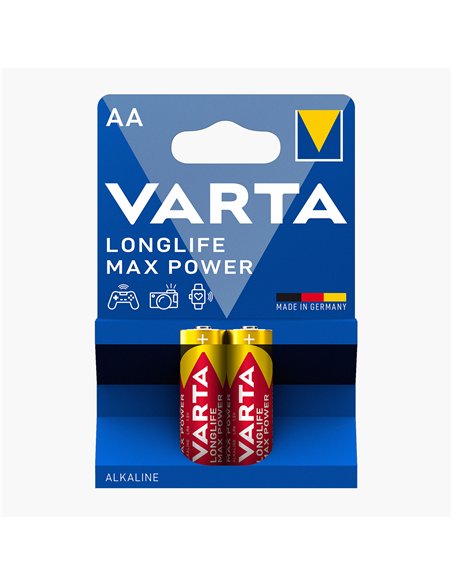 Baterii alcaline Varta Longlife Max Power (Premium) AA - pachet blister 2 buc. Baterie cilindrica
