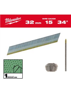 Cuie finisaj 15G, cap tip D - Milwaukee - 15G / 34° / 32 mm / G / SC1 - 4.000 pc - cod 4932492574