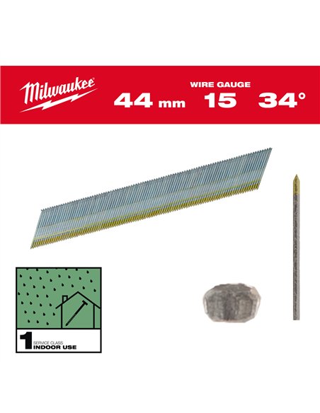 Cuie finisaj 15G, cap tip D - Milwaukee - 15G / 34° / 44 mm / G / SC1 - 2.500 pc - cod 4932492576