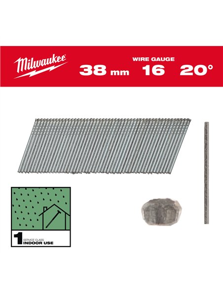 Cuie finisaj 16G - Milwaukee - 16G / 20° / 38 mm / G / SC1 - 2.000 pc - cod 4932492583