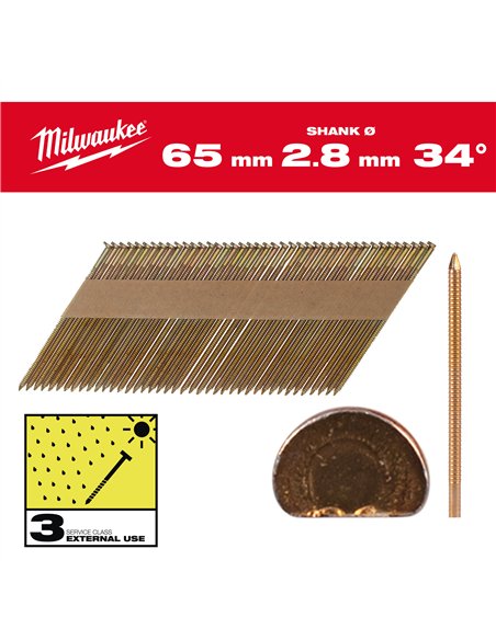 Cuie pentru pistol, 34°, cap D - Milwaukee - 34° D-Head 63 mm / RS / HDG / SC3 - 2.200 pc - cod 4932492614