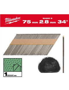 Cuie pentru pistol, 34°, cap D - Milwaukee - 34° D-Head 75 mm / SS / B / SC1 - 2.200 pc - cod 4932492597