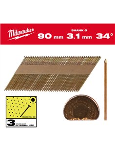 Cuie pentru pistol, 34°, cap D - Milwaukee - 34° D-Head 90 mm / RS / HDG / SC3 - 2.200 pc - cod 4932492615