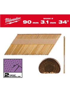 Cuie pentru pistol, 34°, cap D - Milwaukee - 34° D-Head 90 mm / SS / G / SC2 - 2.200 pc - cod 4932492605