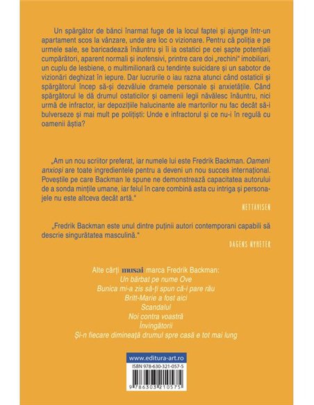Oameni anxiosi - Fredrik Backman | Editura Art [necartonata]