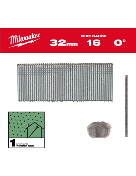 Cuie finisaj, 16G, cap subtire - Milwaukee - 16G / 0° / 25mm / G / SC1 - 5.000 pc - cod 4932498312