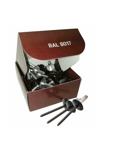 Set x 50 bucati Nituri pop maro cap lat vopsite electrostatic RAL 8017-Chocolate Brown 4.8x16x16mm maro