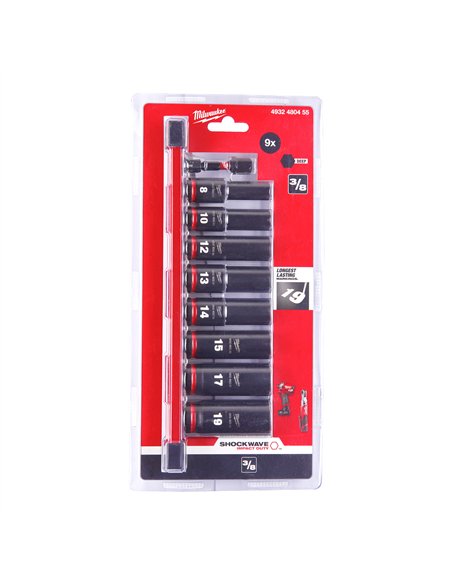 Chei tubulare de impact SHOCKWAVE IMPACT DUTY - Milwaukee - 3/8 inch impact socket deep set- 9 buc - cod 4932480455