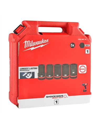 Chei tubulare 1 inch - Milwaukee - 1 inch Socket Set Deep - 5 buc - cod 4932498752
