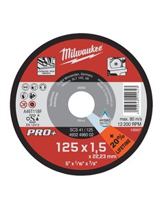 Discuri subtiri PRO+ pentru debitare metal - Milwaukee - SCS 41 / 125 x 1.5 x 22 mm - 1 buc - cod 4932498002