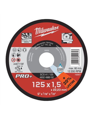 Discuri subtiri PRO+ pentru debitare metal - Milwaukee - SCS 41 / 125 x 1.5 x 22 mm - 1 buc - cod 4932498002