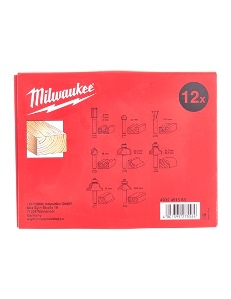 Set capete pentru frezare - Milwaukee - Router bit set - 12 buc - cod 4932451668