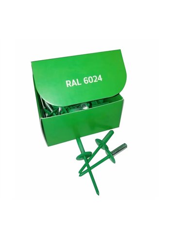 Set x 50 bucati Nituri pop verzi cap lat vopsite electrostatic RAL 6024 Traffic Green 4.8x16x16mm, verde