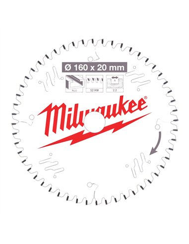 Panze pentru fierastraie circulare de mana - Milwaukee - CSB P Alu 160 x 20 x 2,2 x 52TF - cod 4932471292