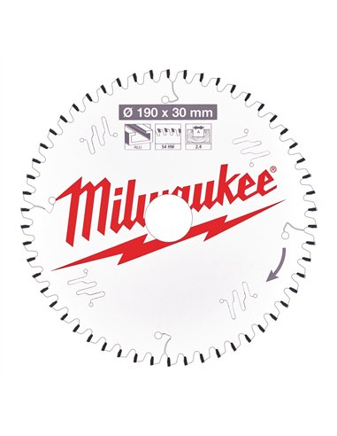 Panze pentru fierastraie circulare de mana - Milwaukee - CSB P Alu190 x 30 x 2,4 x 54TF neg. - cod 4932471303