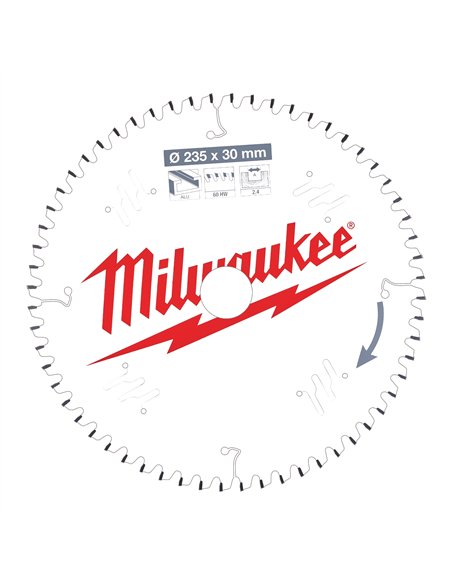 Panze pentru fierastraie circulare de mana - Milwaukee - CSB P Alu235 x 30 x 2,4 x 60TF neg. - cod 4932471309