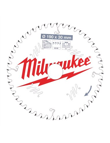 Panze pentru fierastraie circulare de mana - Milwaukee - CSB P W 190 x 30 x 2,1 x 48ATB - cod 4932471380