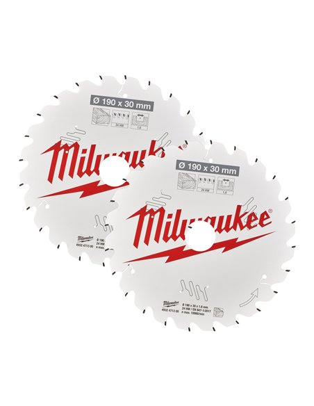 Panze pentru fierastraie circulare de mana - Milwaukee - CSB Twin Pack 190 x 24T/24T - 2 buc - cod 4932479804