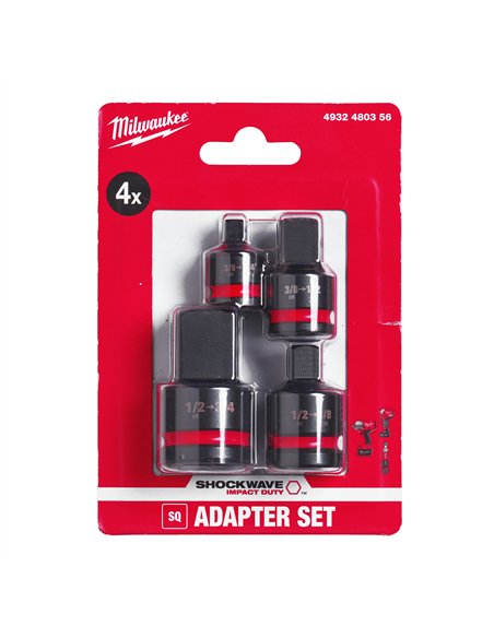 Set adaptor 1/2 inch SHOCKWAVE IMPACT DUTY - Milwaukee - Impact socket adaptor set- 4 buc - cod 4932480356