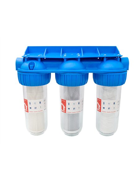 Filtru apa triplu cu sita/carbune/bumbac 3x1"x10" - Ermetiq - EWY-3F11_10