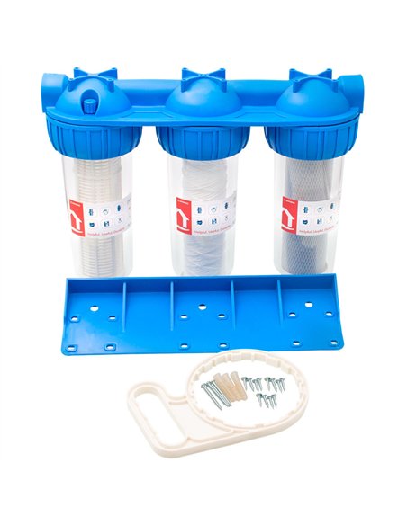 Filtru apa triplu cu sita/carbune/bumbac 3x1"x10" - Ermetiq - EWY-3F11_10