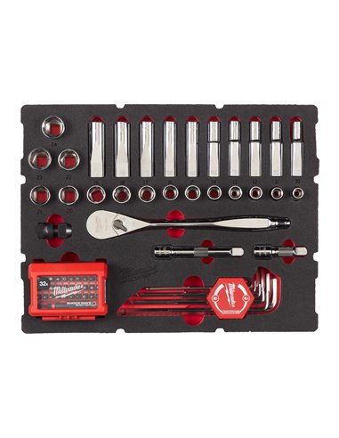 Set insertie spuma antrenor si tubulare pentru cutia cu sertare PACKOUT - Milwaukee - 1/2 inch Ratchet and Socket and Hex Key Se