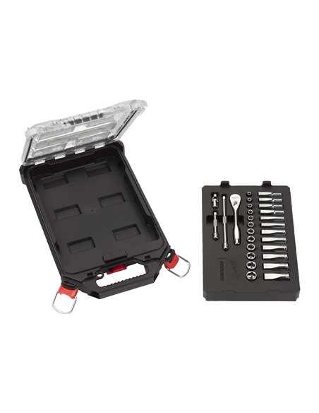 Antrenor cu clichet si chei tubulare - seturi - Milwaukee - 1/4 inch Metric 2 8 buc Ratchet & Socket PACKOUT Set - cod 493247881