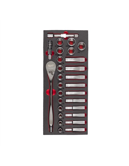 Set insertie spuma 1/2 inch antrenor cu clichet si chei tubulare - Milwaukee - 1/2 inch Ratchet and Socket Set Foam Insert - cod