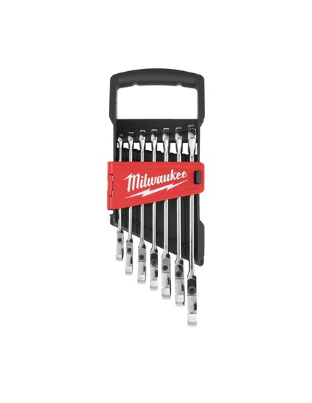 Set chei fixe MAX BITE cu clichet si cap pivotant - Milwaukee - 7 buc Maxbite Flex Head Spanner Set - cod 4932478557