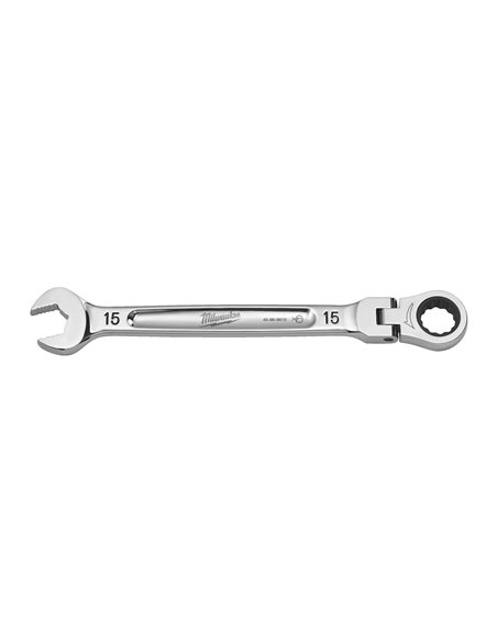 Chei fixe MAX BITE cu clichet si cap pivotant - Milwaukee - Maxbite Flex Head Ratcheting Spanner - Metric - 15 mm - cod 4932480