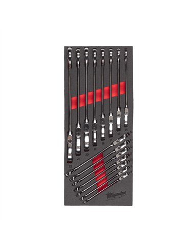 Set insertie spuma chei fixe MAX BITE cu clichet si cap pivotant - Milwaukee - Maxbite Flex Head Spanner Set Foam Insert - cod