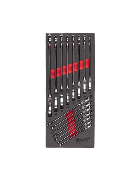 Set insertie spuma chei fixe MAX BITE cu clichet si cap pivotant - Milwaukee - Maxbite Flex Head Spanner Set Foam Insert - cod