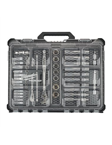 Set chei tubulare 1/4 inch & 1/2 inch (63 buc) in organizator ingust PACKOUT - Milwaukee - Packout 1/4 inch + 1/2 inch 6 3 buc R