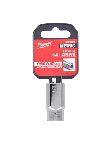 Cheie tubulara 1/2 inch cromata FOUR FLAT - Milwaukee - 1/2 Drive Socket Metric Standard - 12 mm - cod 4932480010