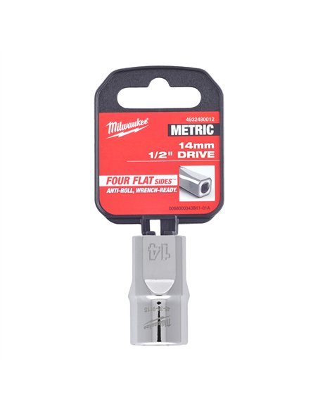 Cheie tubulara 1/2 inch cromata FOUR FLAT - Milwaukee - 1/2 Drive Socket Metric Standard - 14 mm - cod 4932480012