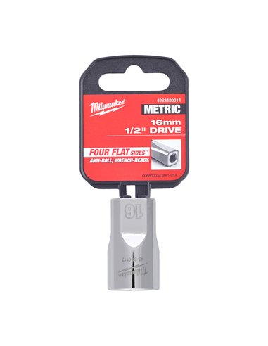 Cheie tubulara 1/2 inch cromata FOUR FLAT - Milwaukee - 1/2 Drive Socket Metric Standard - 16 mm - cod 4932480014