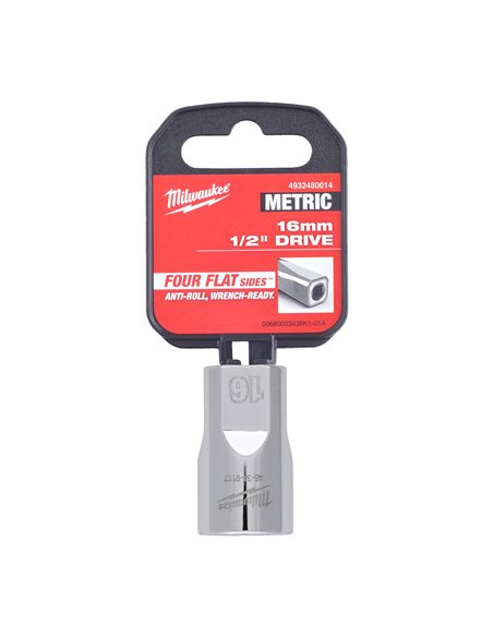 Cheie tubulara 1/2 inch cromata FOUR FLAT - Milwaukee - 1/2 Drive Socket Metric Standard - 16 mm - cod 4932480014